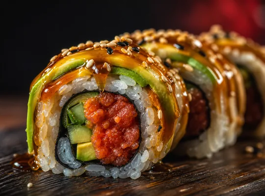 Macro de roll con topping brillante